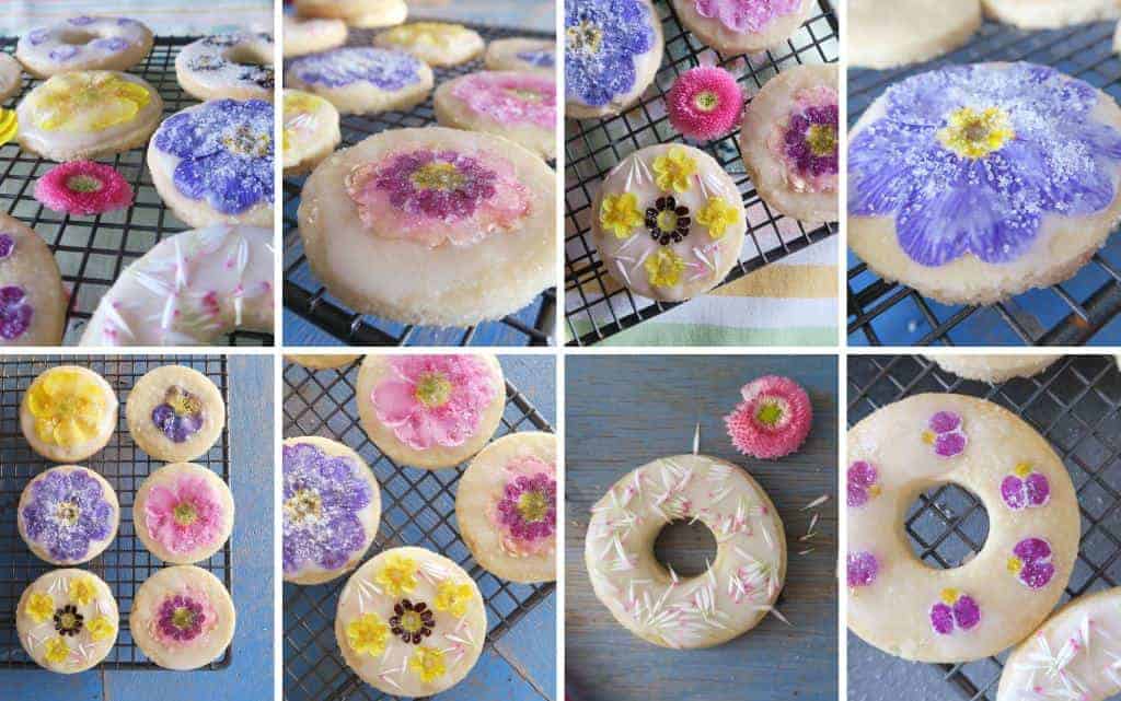 Edible flower biscuits on cooling rack