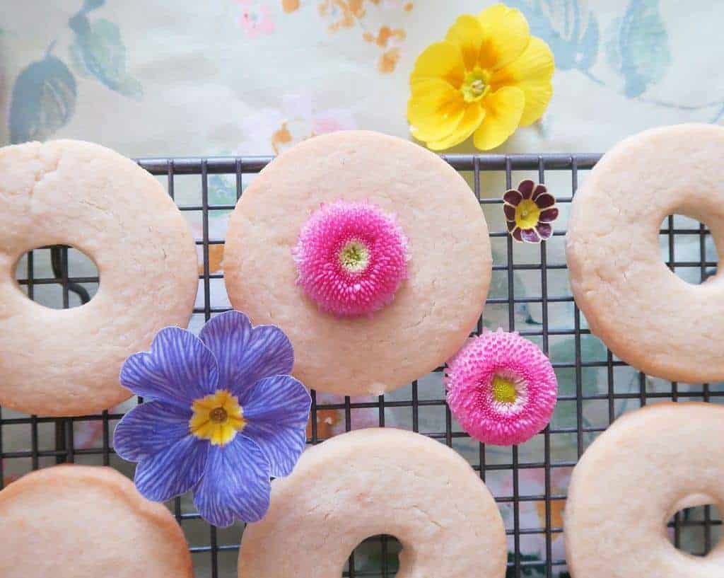 Shortbread cookies, waiting to be iced and turned into edible flower biscuits