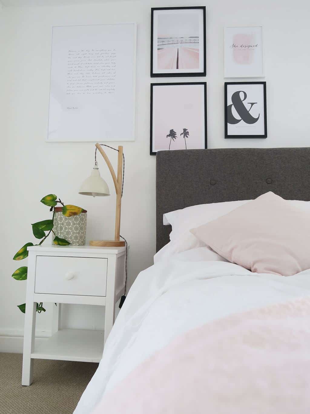 Blush Bedroom accessories paired with grey