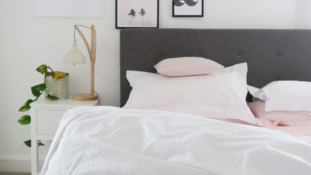 Blush Bedroom accessories paired with grey