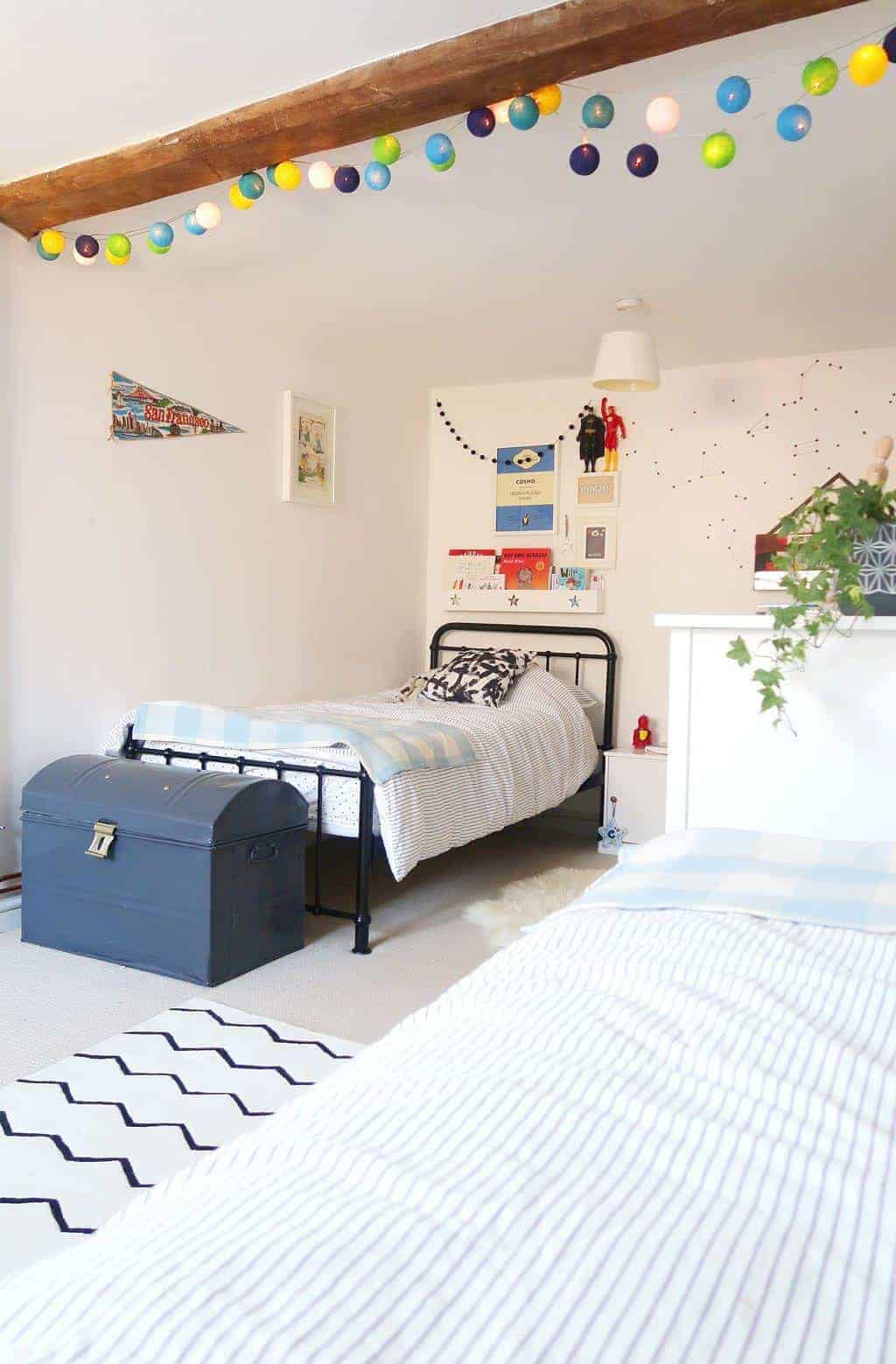 The Listed Home twin bedroom makeover — monochrome kids bedroom decor — fairy lights from Cable and Cotton