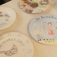 Our plates ready for firing — made at Paint a Pot in Looe 