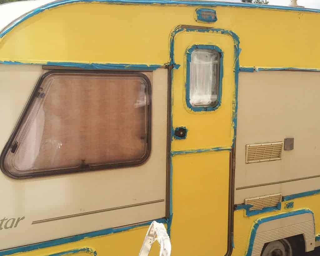Automotive masking tape is brilliant when you're painting a caravan exterior.