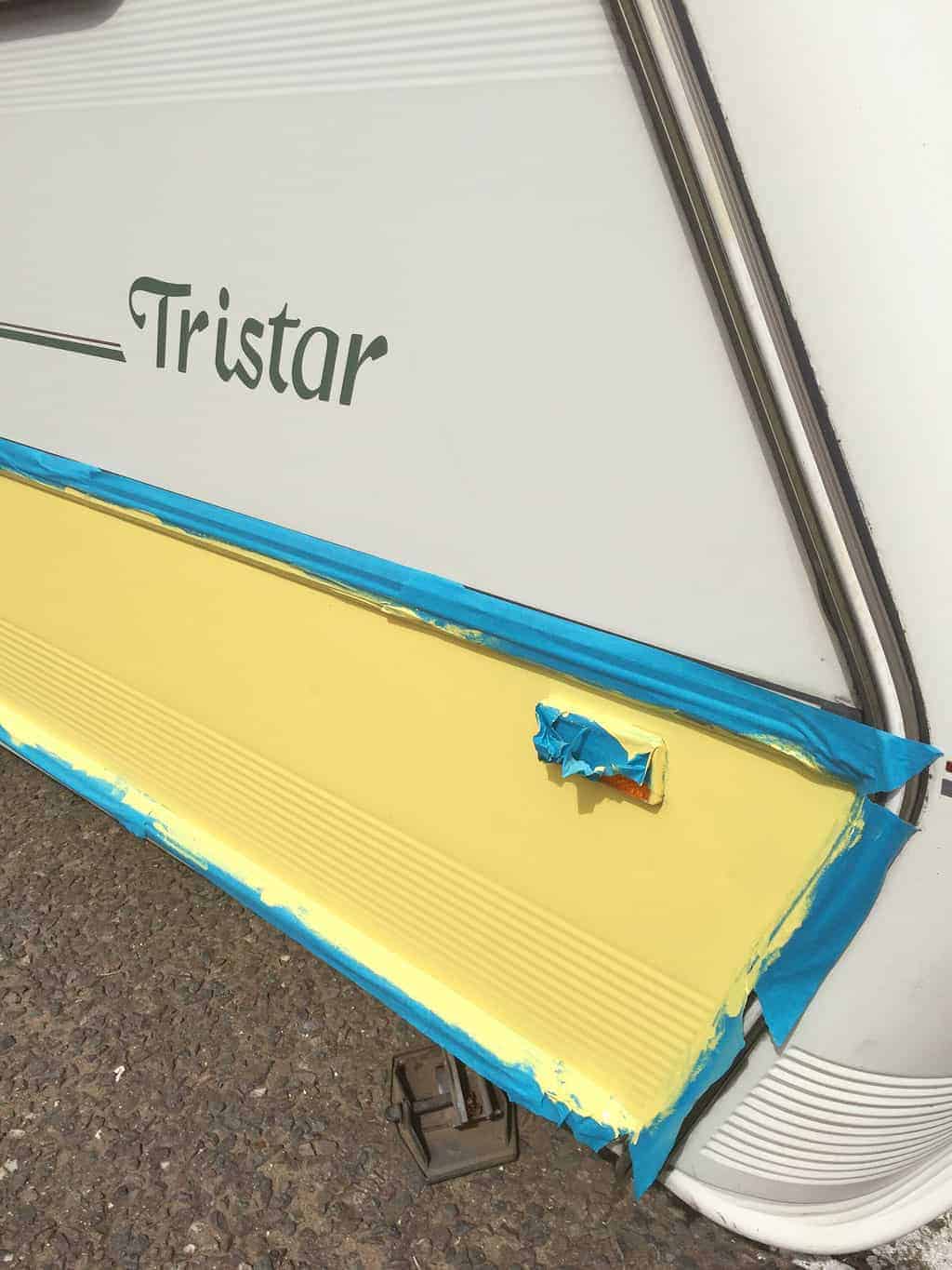 Automotive masking tape is brilliant when you're painting a caravan exterior.