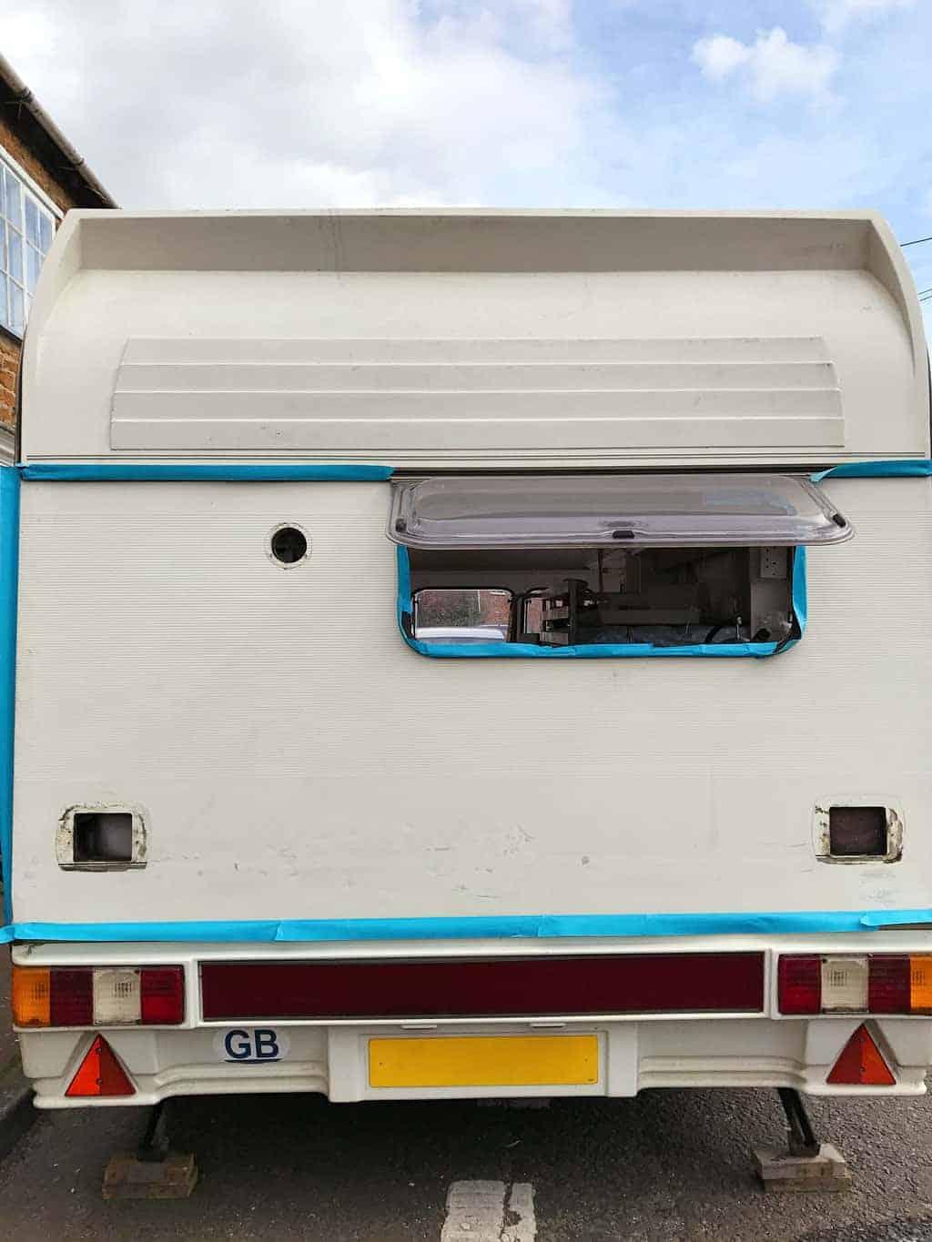 Automotive masking tape is brilliant when you're painting a caravan exterior.