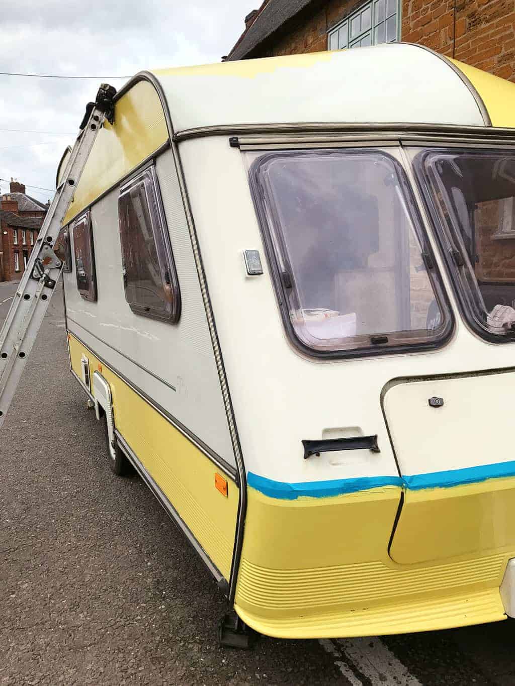 Automotive masking tape is brilliant when you're painting a caravan exterior.