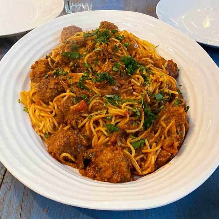 recipe for Pasta & Meatballs with a Simple Puttanesca Sauce