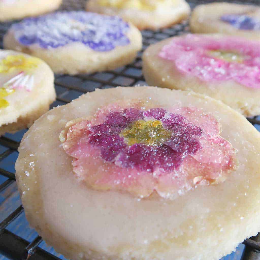 pressed flower shortbread cookies