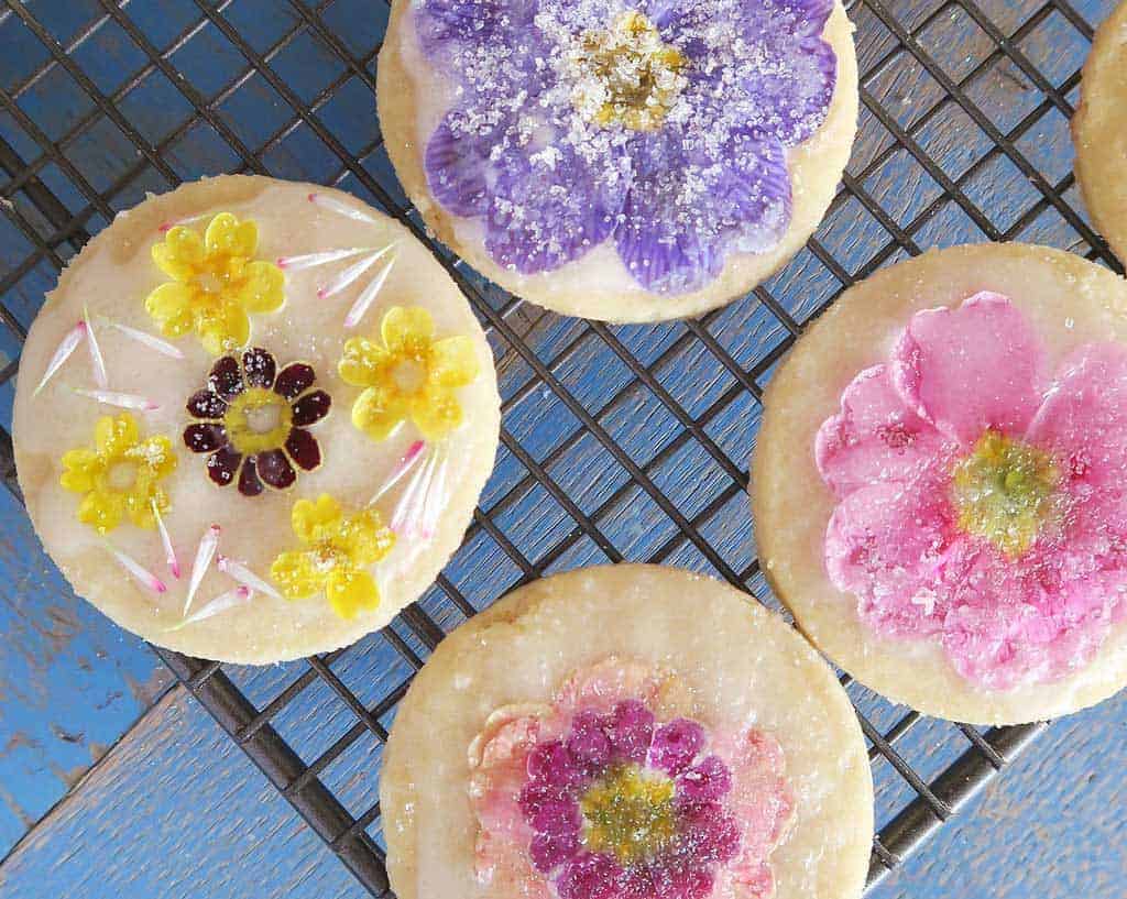 Easy Shortbread Biscuit Recipe Decorated with Edible Flowers
