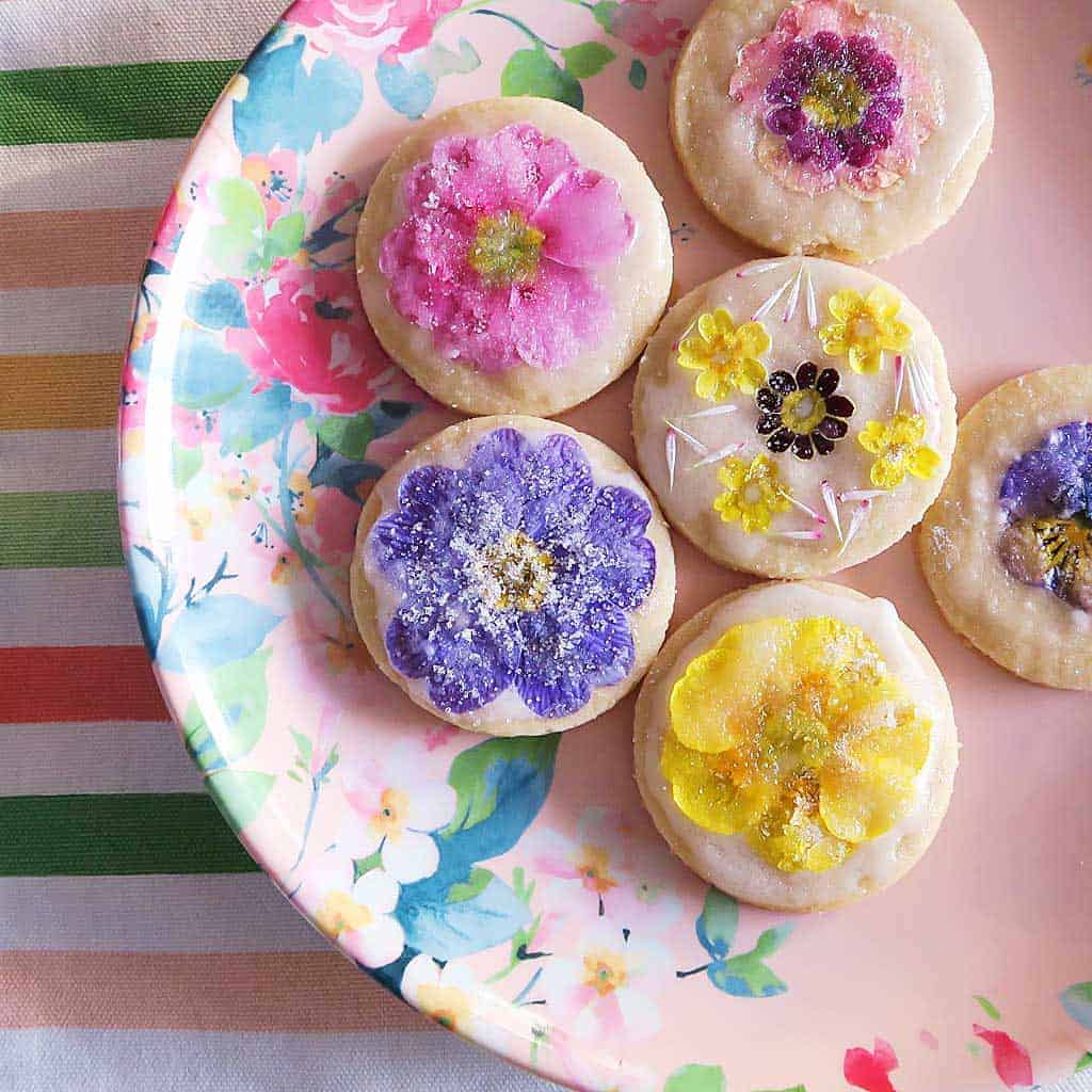 Easy Shortbread Biscuit Recipe Decorated with Edible Flowers