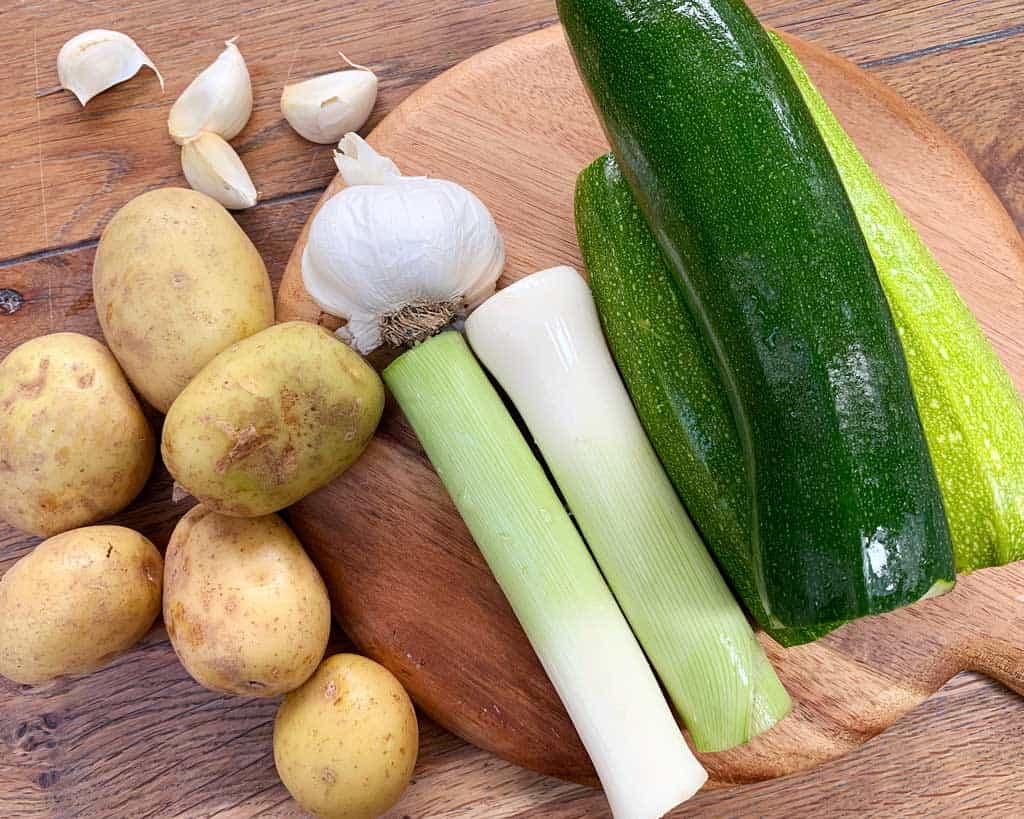 Ingredients for Courgette Leek and Potato Soup