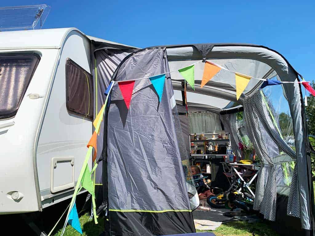 Camping with Dolly and the OLPRO View 420 Caravan Inflatable Porch Awning