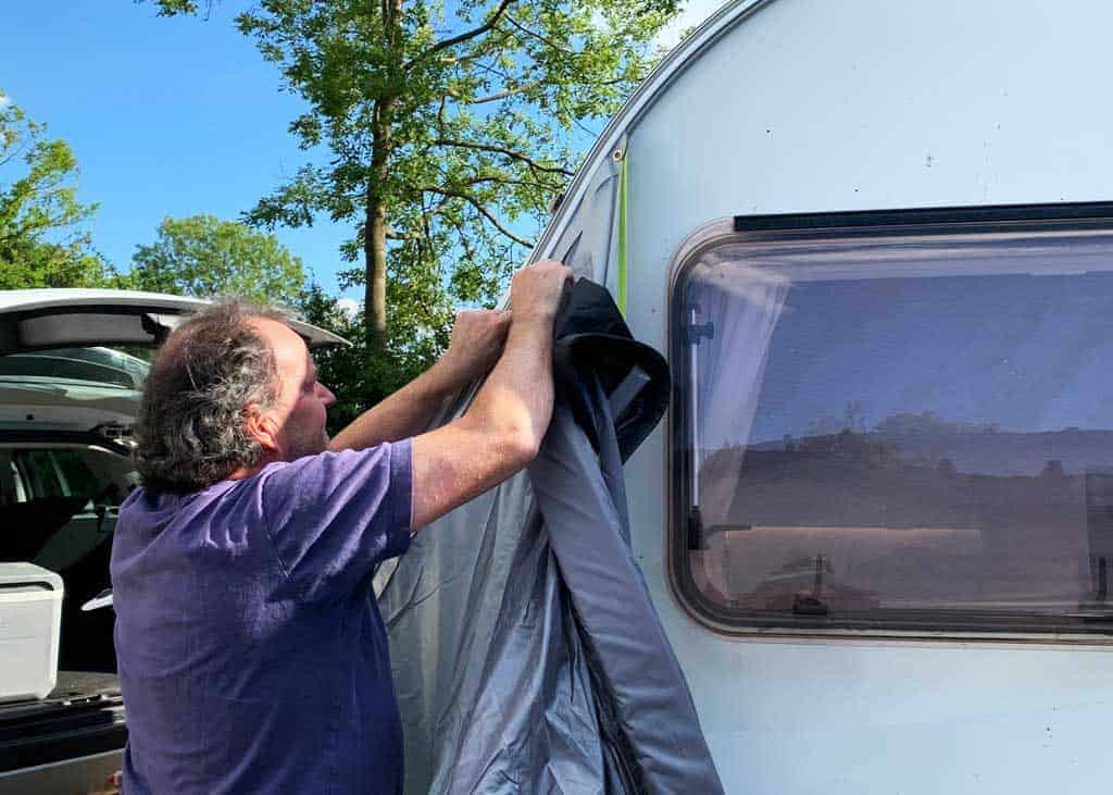 putting the OLPRO View 420 Caravan Inflatable Porch Awning on Dolly 3