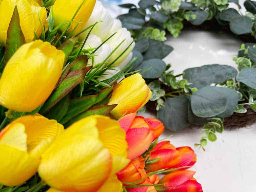 An easy tutorial to make a faux Tulip Wreath DIY For Spring