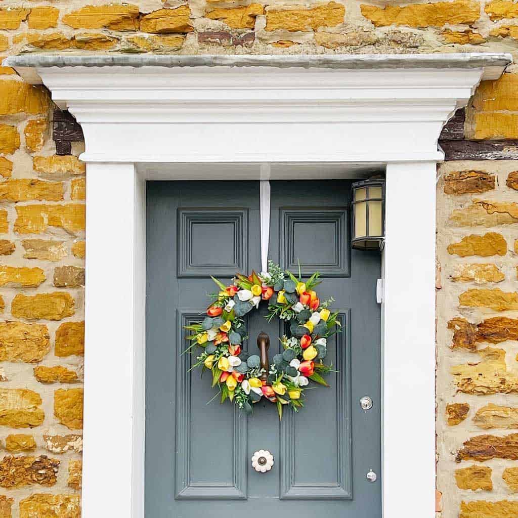 DIY spring wreaths for front door are so easy to make, using my simple tutorial.