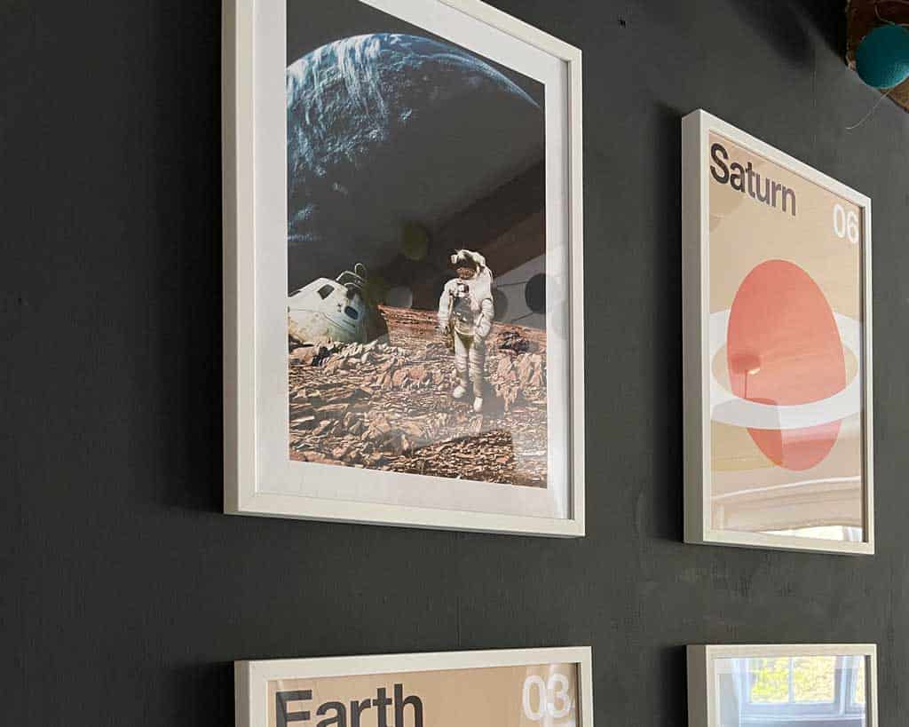 Space Themed accessories from Desenio make a plain wall pop!