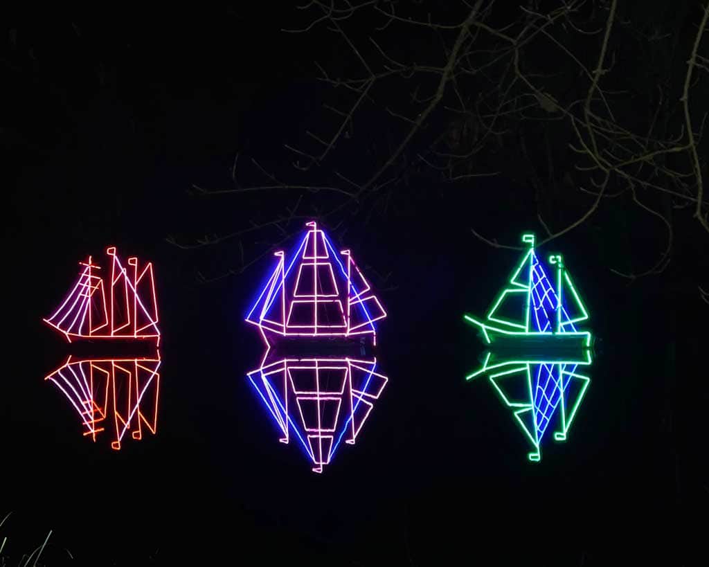 Three ships at the  Blenheim Palace Christmas Lights Trail