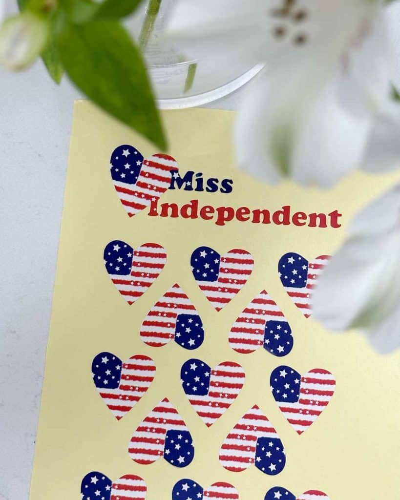 Miss independent American flag heart stickers