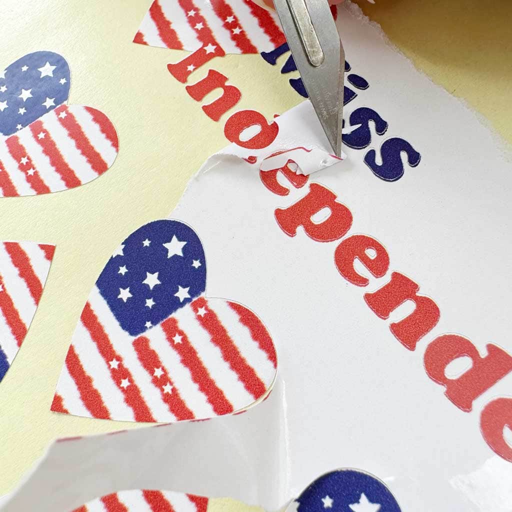 Sheet of stickers using the Miss Independent/American Flag Heart {Free SVG for Craft} 