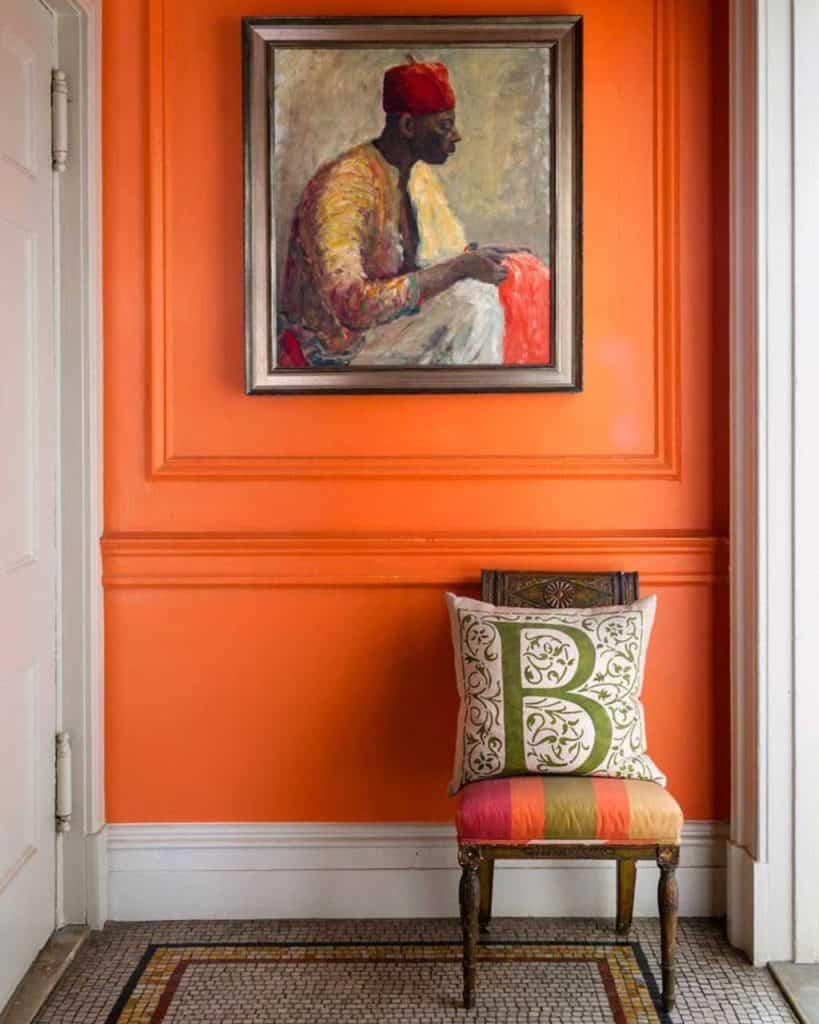 Using Pantone Tangerine in Interiors - Charlotte's Locks by Farrow & Ball is a great fit.
