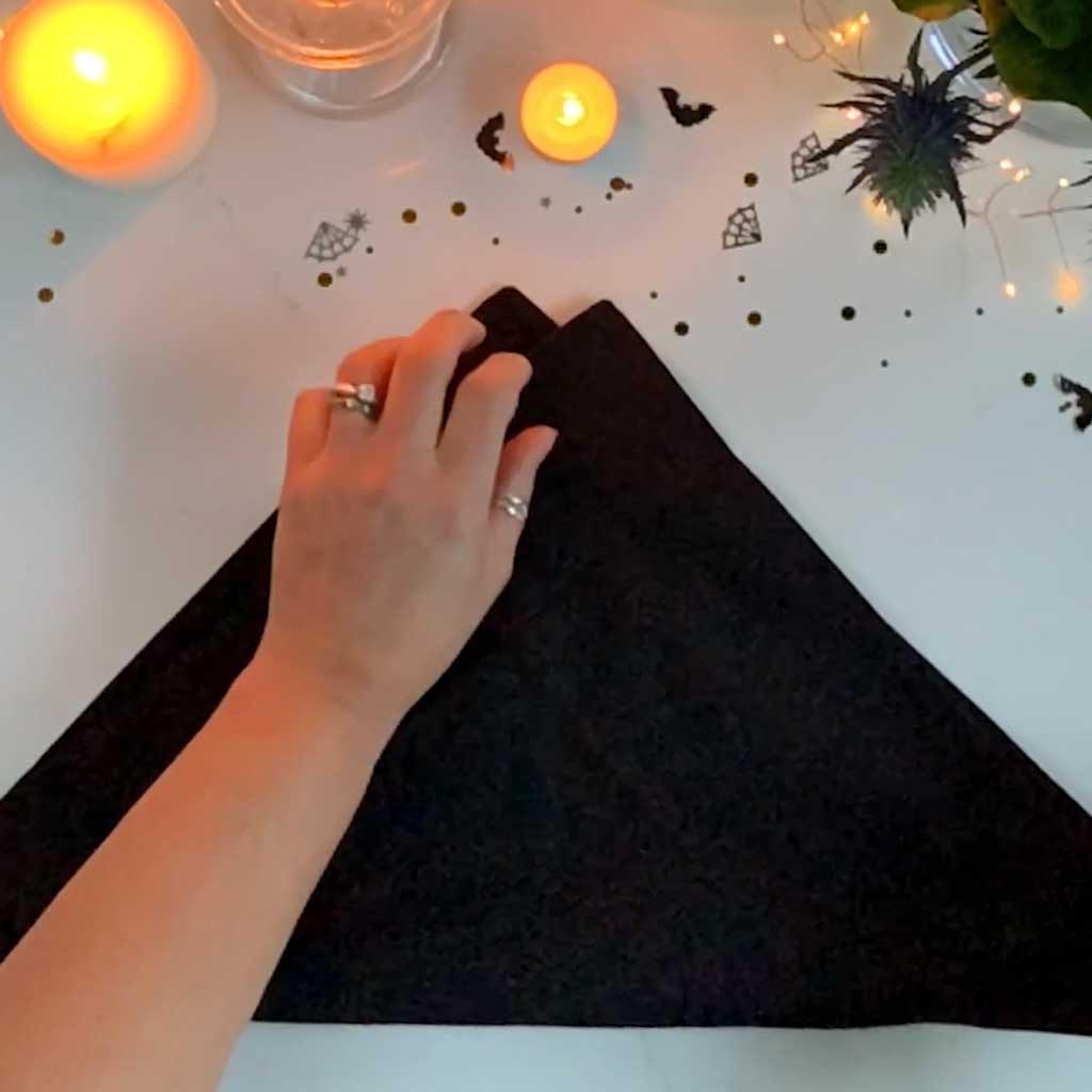 Step by Step Folded Bat Halloween Napkin Tutorial