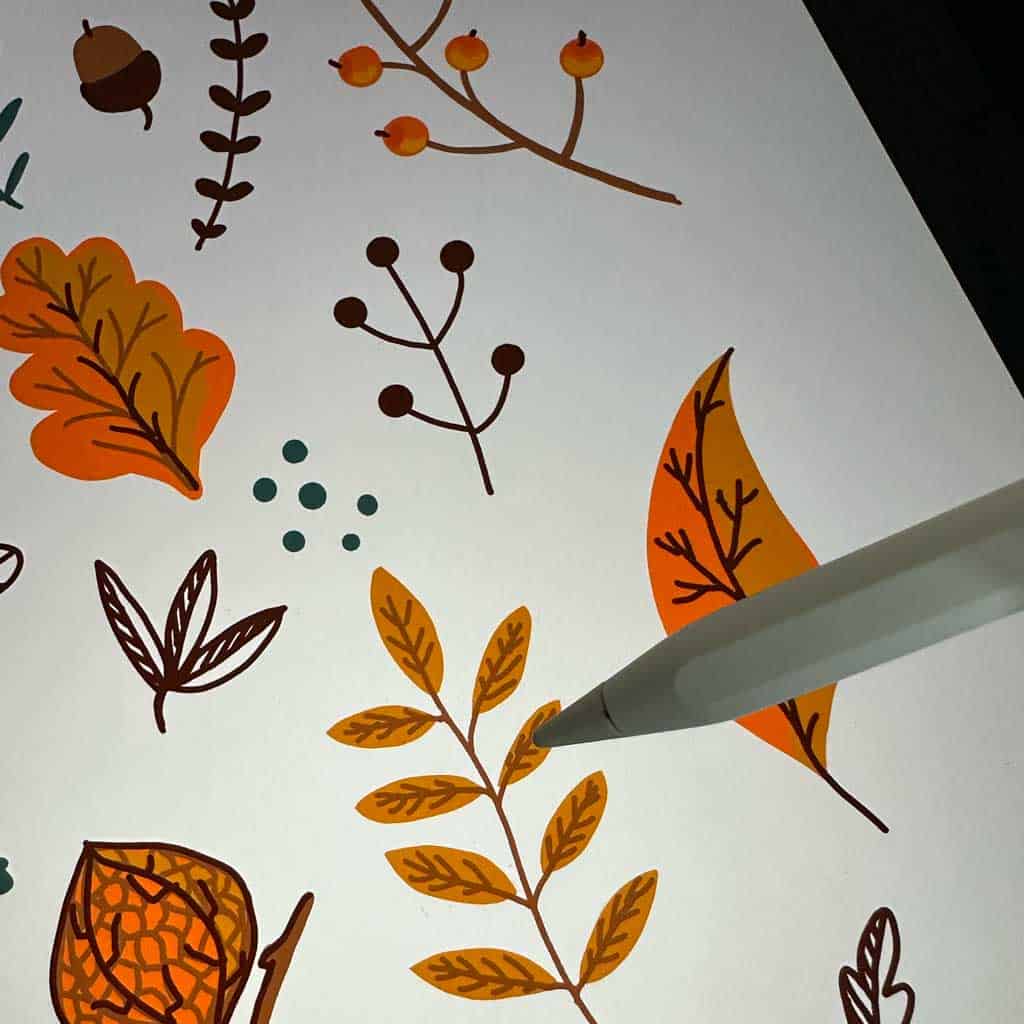 Creating autumn artwork for our free printable labels template, to make homemade jam labels.