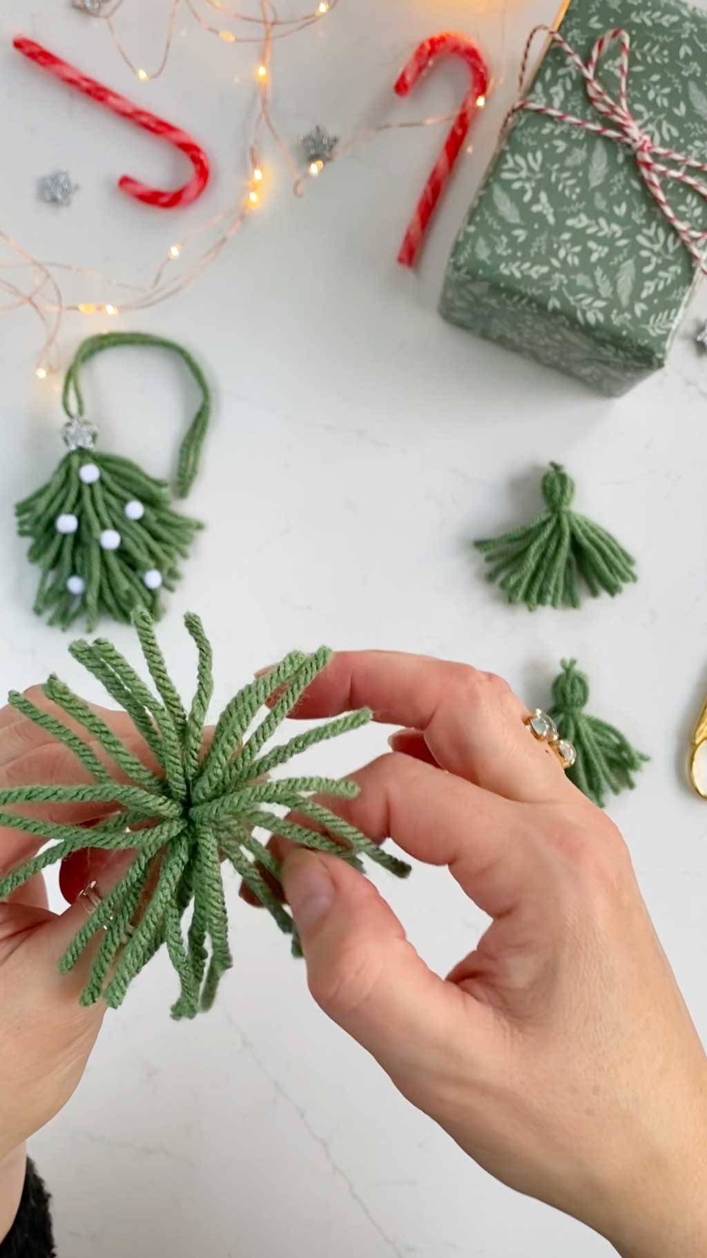 Make a Simple Yarn Christmas Tree Garland Step Sixteen