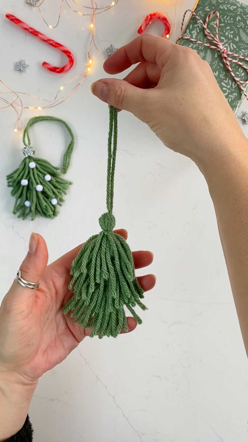 Make a Simple Yarn Christmas Tree Garland Step Twenty