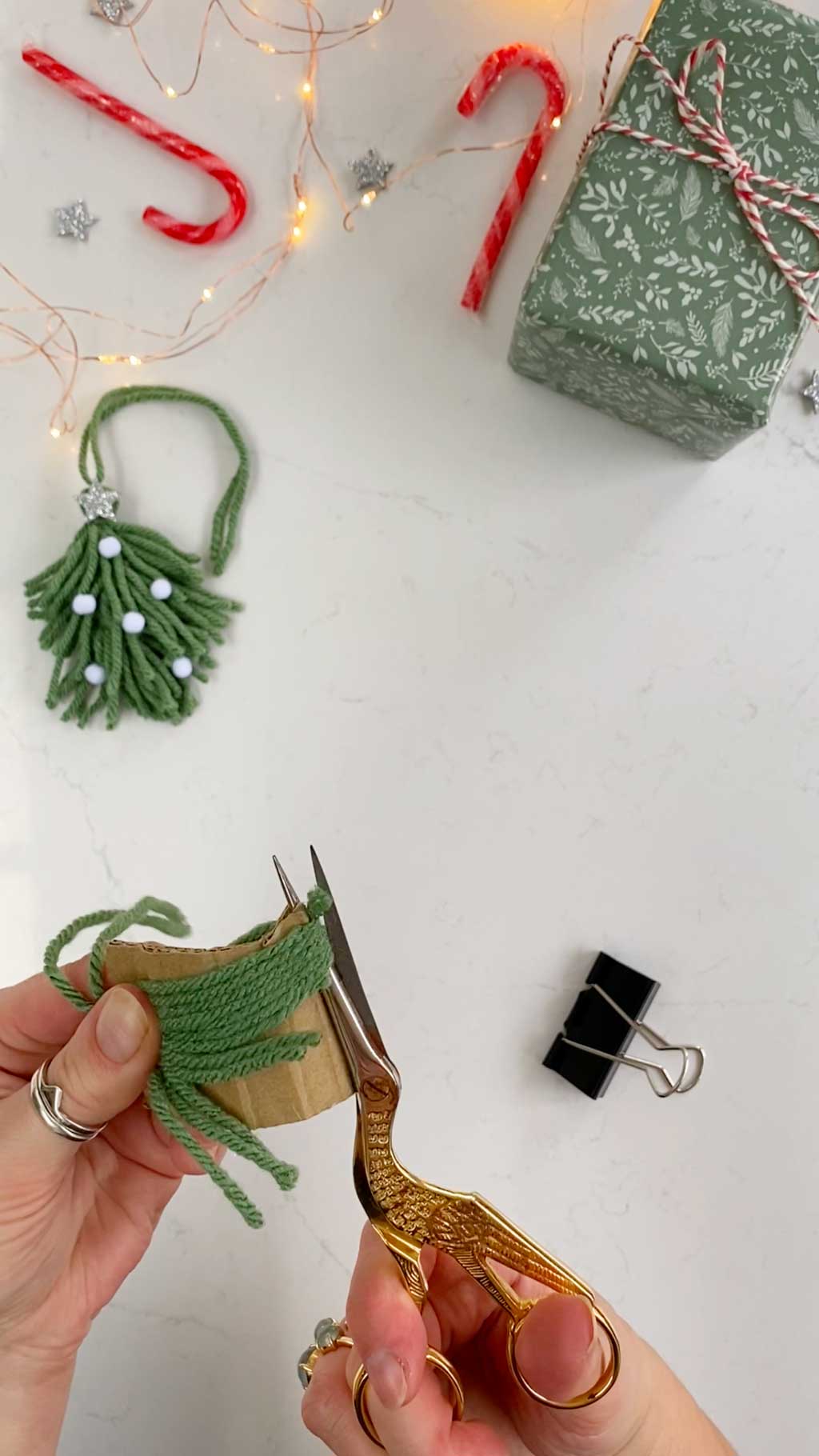 Make a Simple Yarn Christmas Tree Garland Step Eight