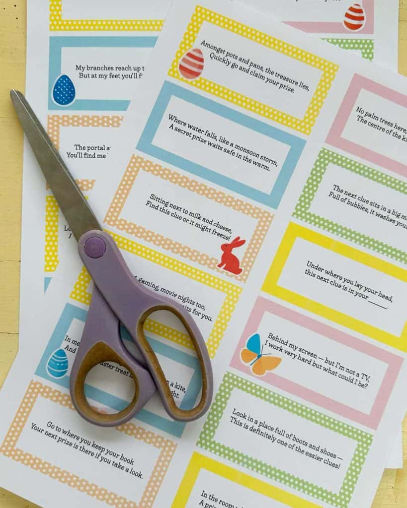 These 24 Free Printable Easter Egg Hunt Clues For Older Children include 12 outdoor clues.