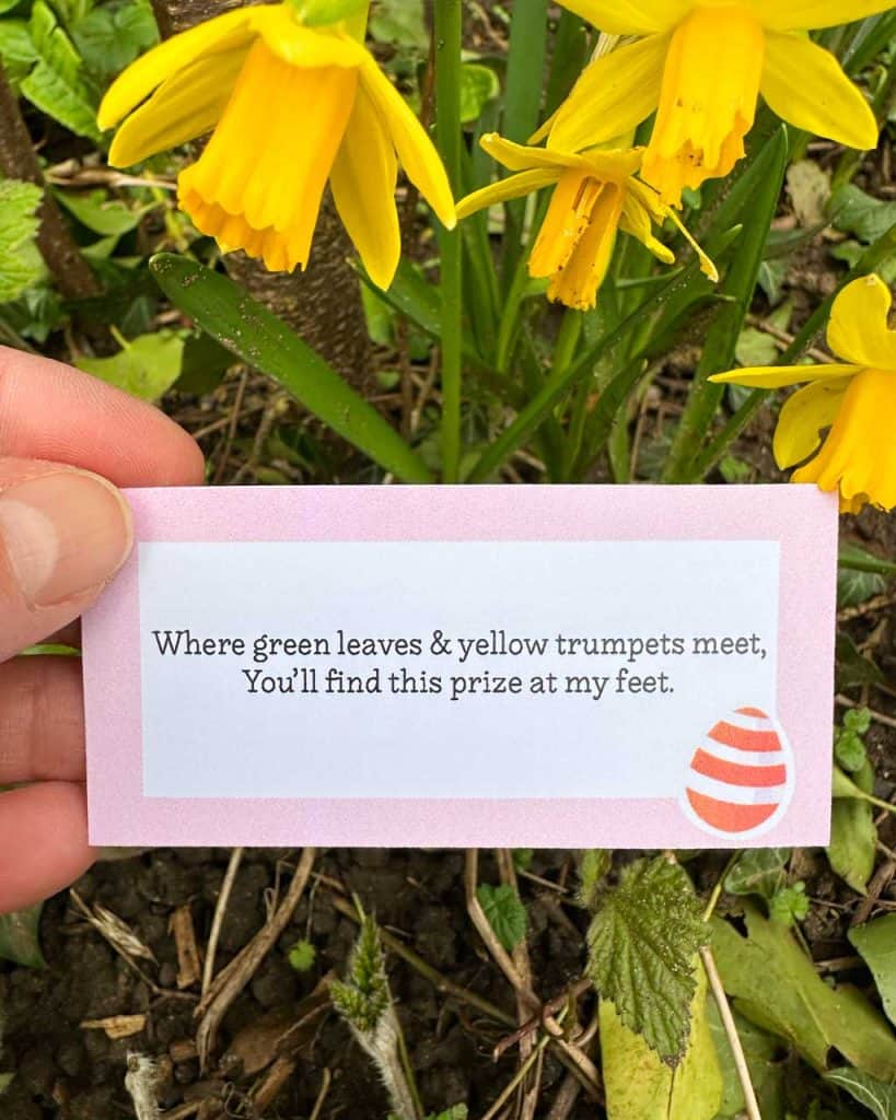 These 24 Free Printable Easter Egg Hunt Clues For Older Children include 12 outdoor clues.
