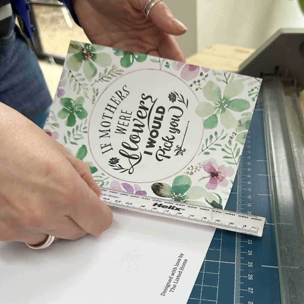 Creating a mothers day card with this free mothers day card printable: complete with bleed and crop marks.