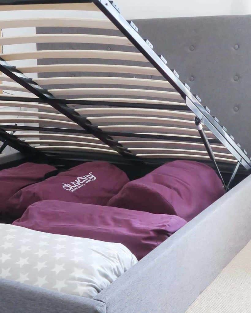 Our old upholstered bedframe is great as it has storage underneath and we can fit quite a lot of bulky items underneath the bed.