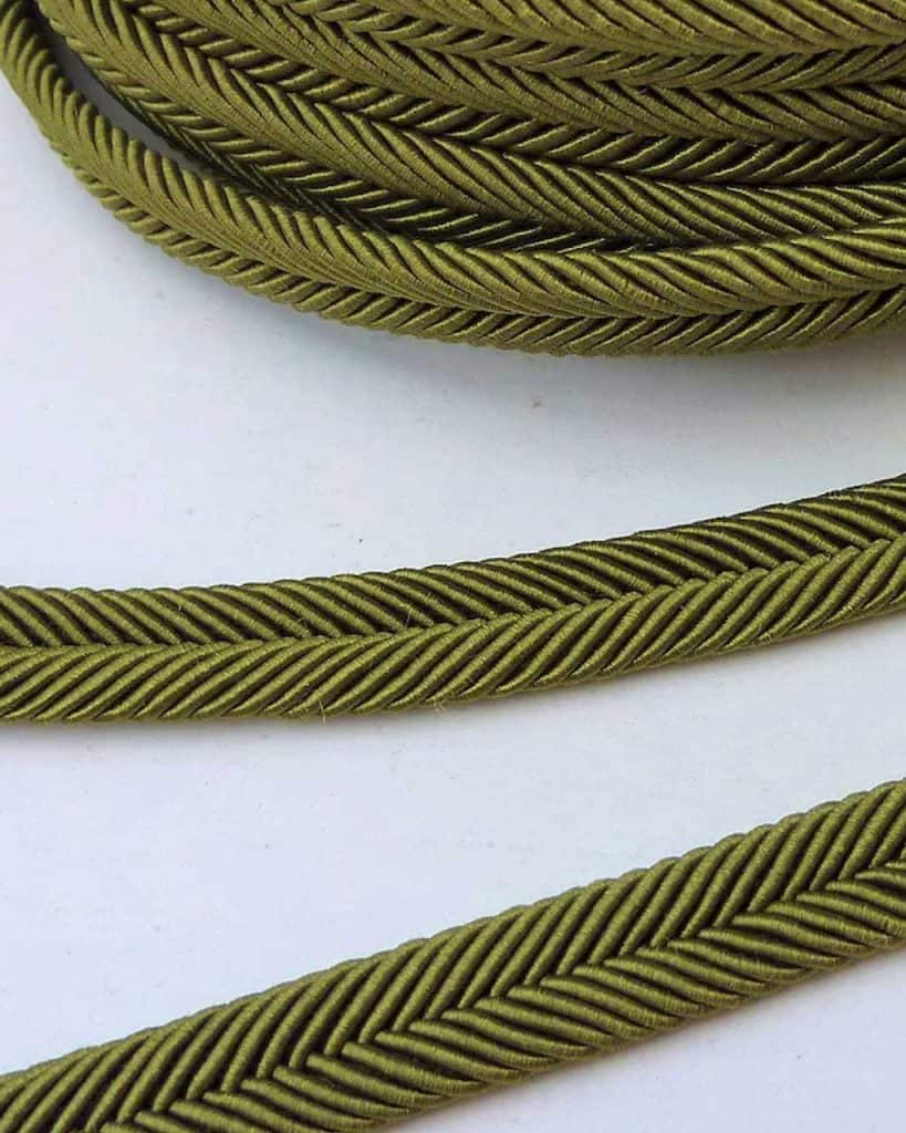 Flat gimp braid trim in Olive (upholstery trim) from Etsy. 