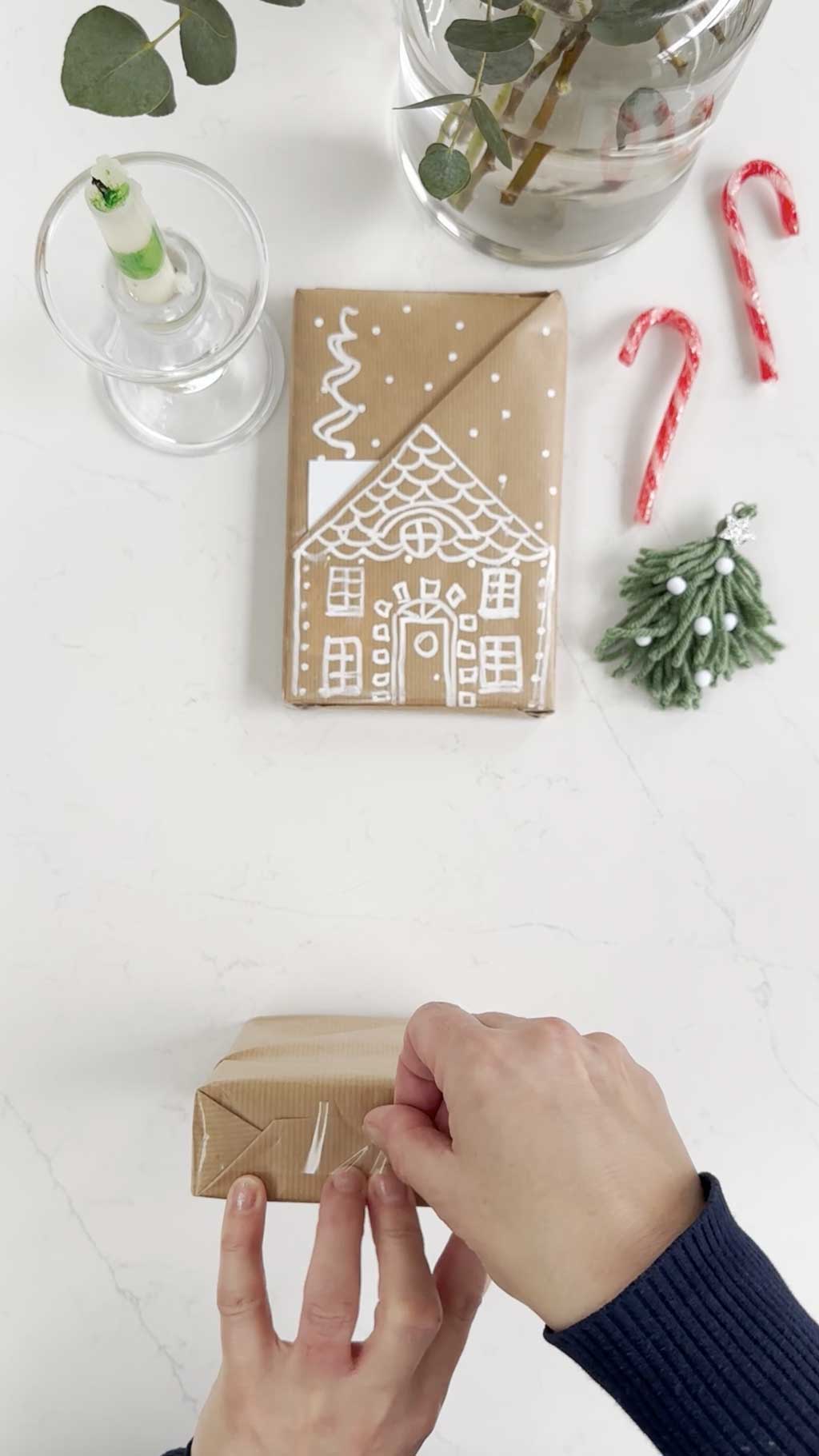 wrapping paper ideas — angled pocket gingerbread house present — Step 8