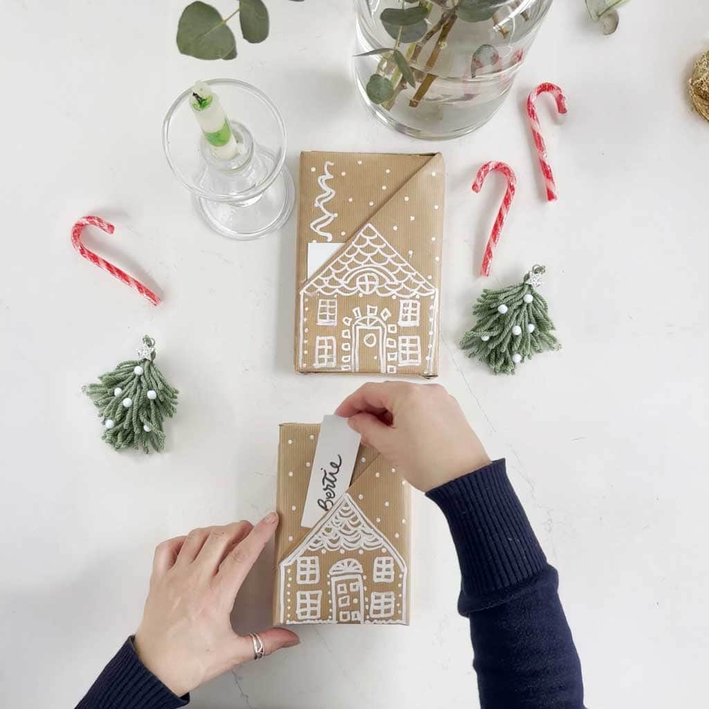 Wrapping Paper Ideas: Angled Pocket Giftwrap Gingerbread House