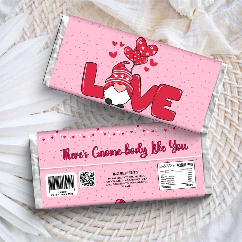 Free Valentines Printables: Gnome Valentine Candybar Wrapper