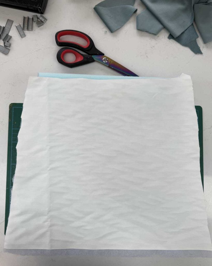 Rush Chair Seat Replacement DIY Tutorial — MDF seat base, covered in 5 cm foam and wadding.