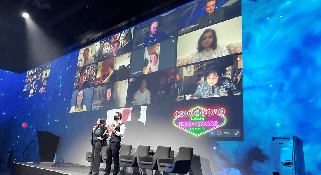 Kimberly Flynn and Steve Boyle host a virtual "All-Star" panel at the Immersive Industry Homecoming Summit in Las Vegas (2021)