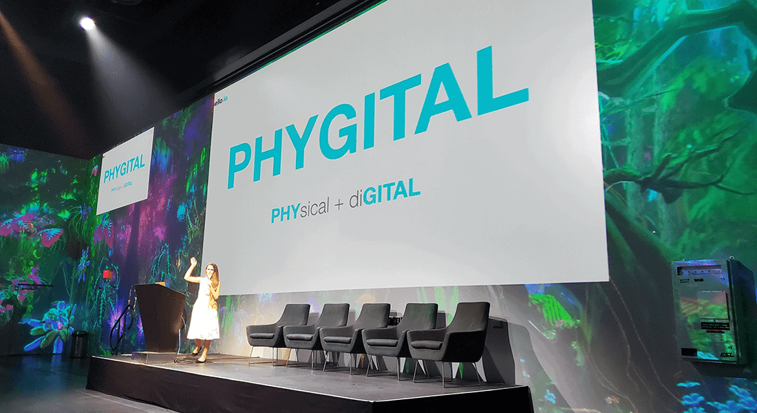 Natalia Skibenko introduces the "phygital" concept at the Immersive Industry Homecoming Summit in Las Vegas.