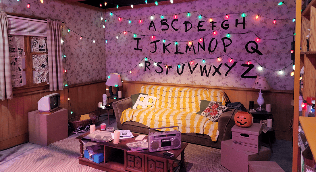 The iconic living room of the Byers at Stranger Things: The Experience