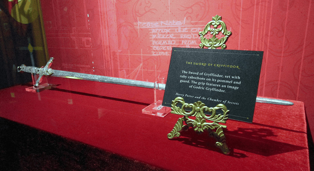 The Sword of Gryffindor at Harry Potter: The Exhibition in New York City (photo by Stephanie Kaplan for Theme Park Magazine)