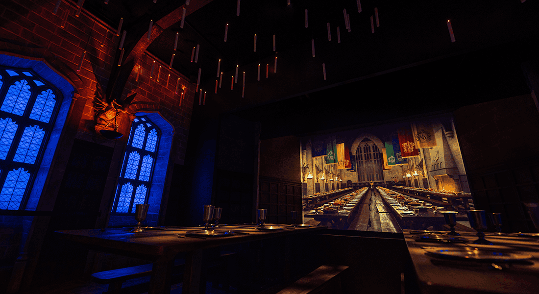A partial replica of The Great Hall from the Harry Potter movies.