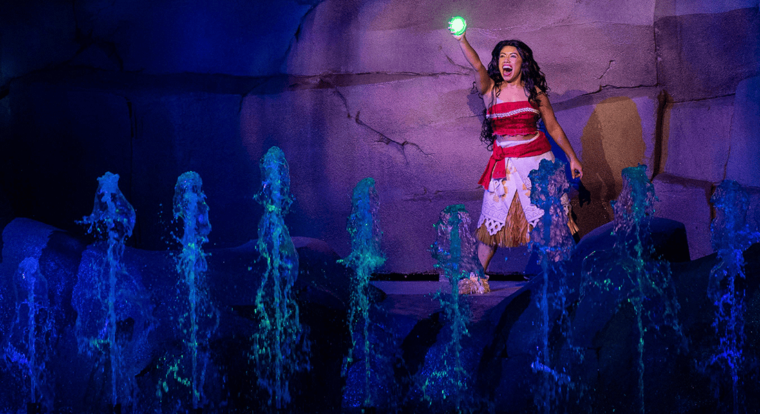 Moana answers the call of the ocean in a new sequence during Fantasmic! in Disney’s Hollywood Studios at Walt Disney World Resort. The legendary nighttime spectacular invites guests into Mickey’s imagination for a larger-than-life show featuring stunning effects, thrilling stunts, dazzling pyrotechnics and a rousing score based on classic Disney animated films. It’s all painted on a grand canvas of dancing water overflowing with silly and suspenseful surprises. (Matt Stroshane, Photographer ©Disney)