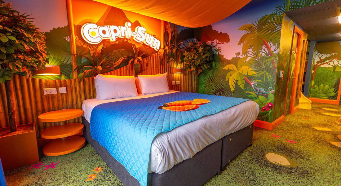 This Capri-Sun-themed room is one of two new themed inspirations in the Safari Hotel at Chessington World of Adventures Resort