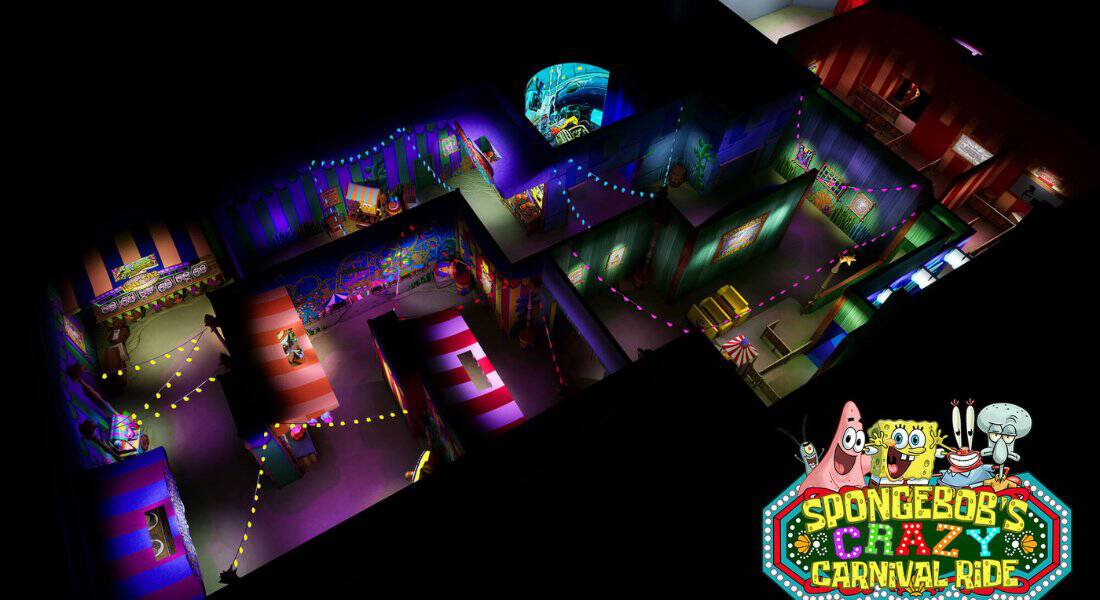 Here's Sally Dark Rides layout for SpongeBob's Crazy Carnival Ride at Circus Circus in Las Vegas.
