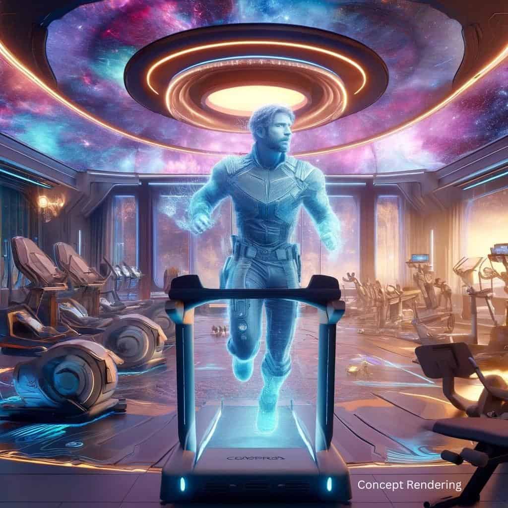 A 4D holographic "Star Lord" will lead "out of this world" workouts in the Galactic Residences fitness center.