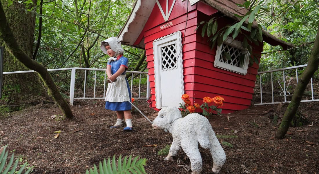 Enchanted Forest is in a forest area, enhancing the enchantment of all of Tofte's hand-built sculptures and buildings.