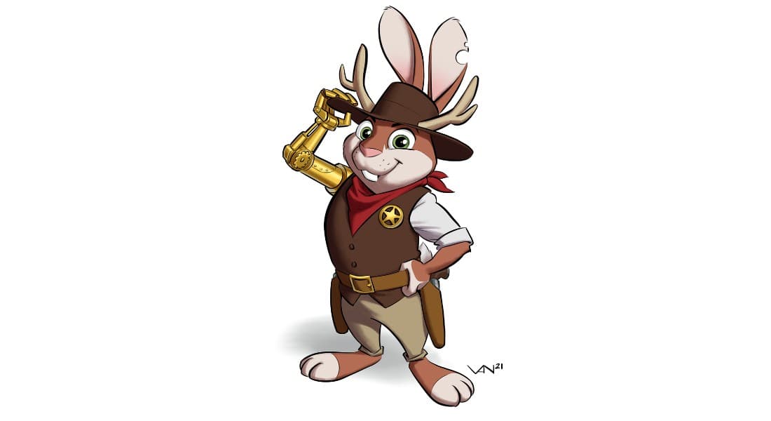 Jackalope Jim, our town Sheriff and Fastest Draw in the West. (Illustrated by Victor Navone of Pixar fame).