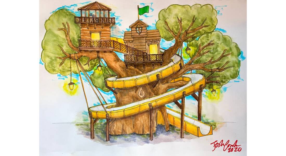 Sgt. Squirrel’s Tree Fort - a fun attraction for the whole family with giant slide, handicap access via an ingenious lift platform, cannons, telescopes, etc. (Concept by Josh Combs)